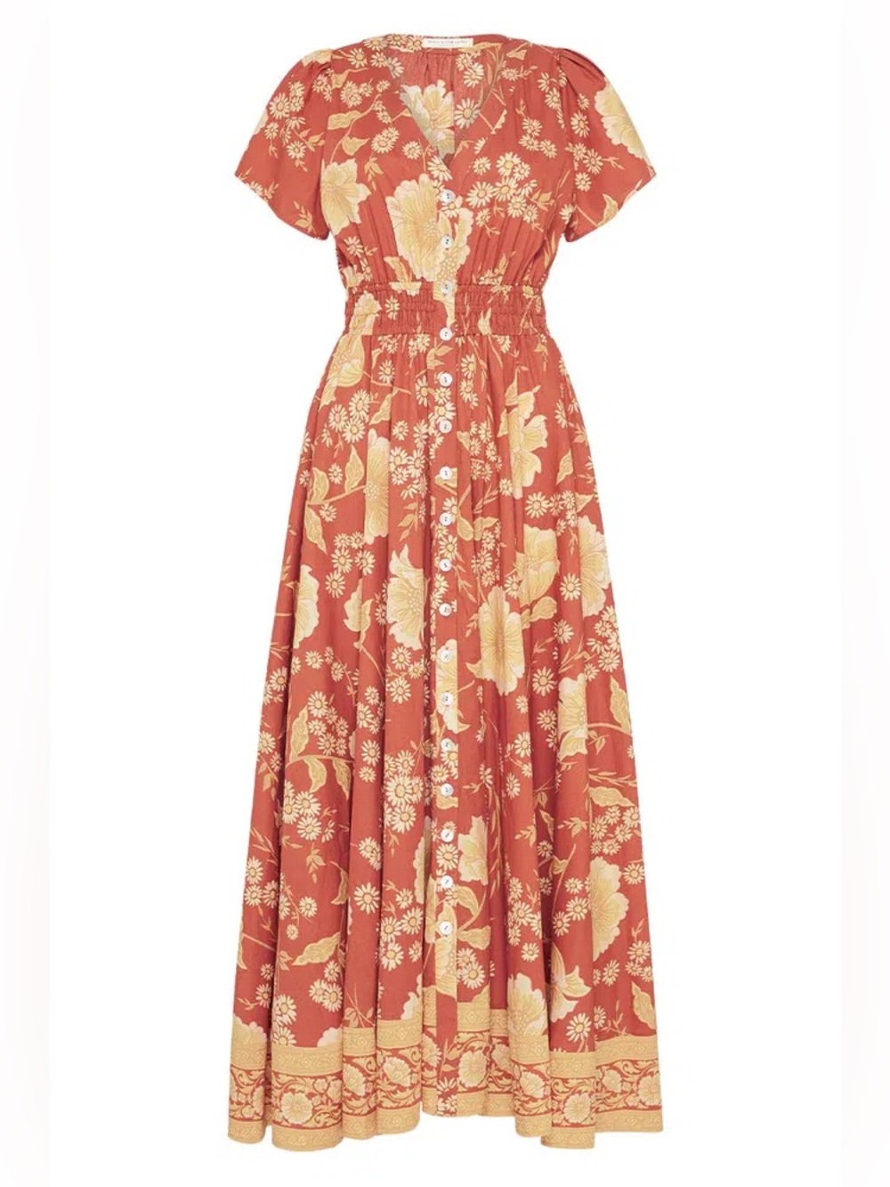Spell Rust and Mustard Floral Button-Front Maxi Dress